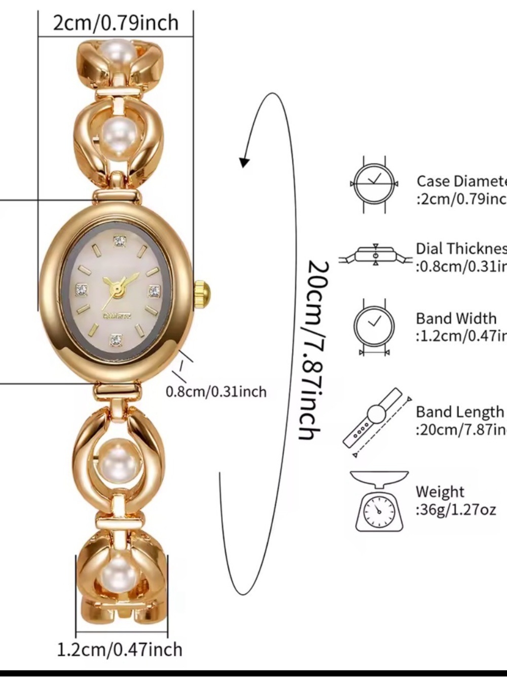 Gold Classic Pearl Bracelet Watch - Picture 8 of 8